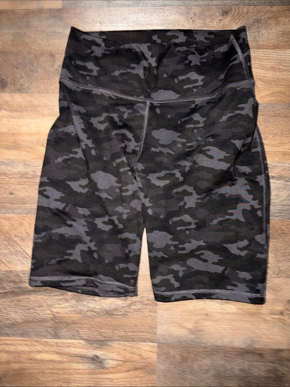 Fabletics Black and Gray Camo High-Rise Athletic Bike Shorts